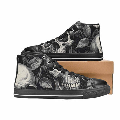 WOMEN'S Skulls Roses Black Ink High Top Canvas Vibrant Chaos Custom Sneakers