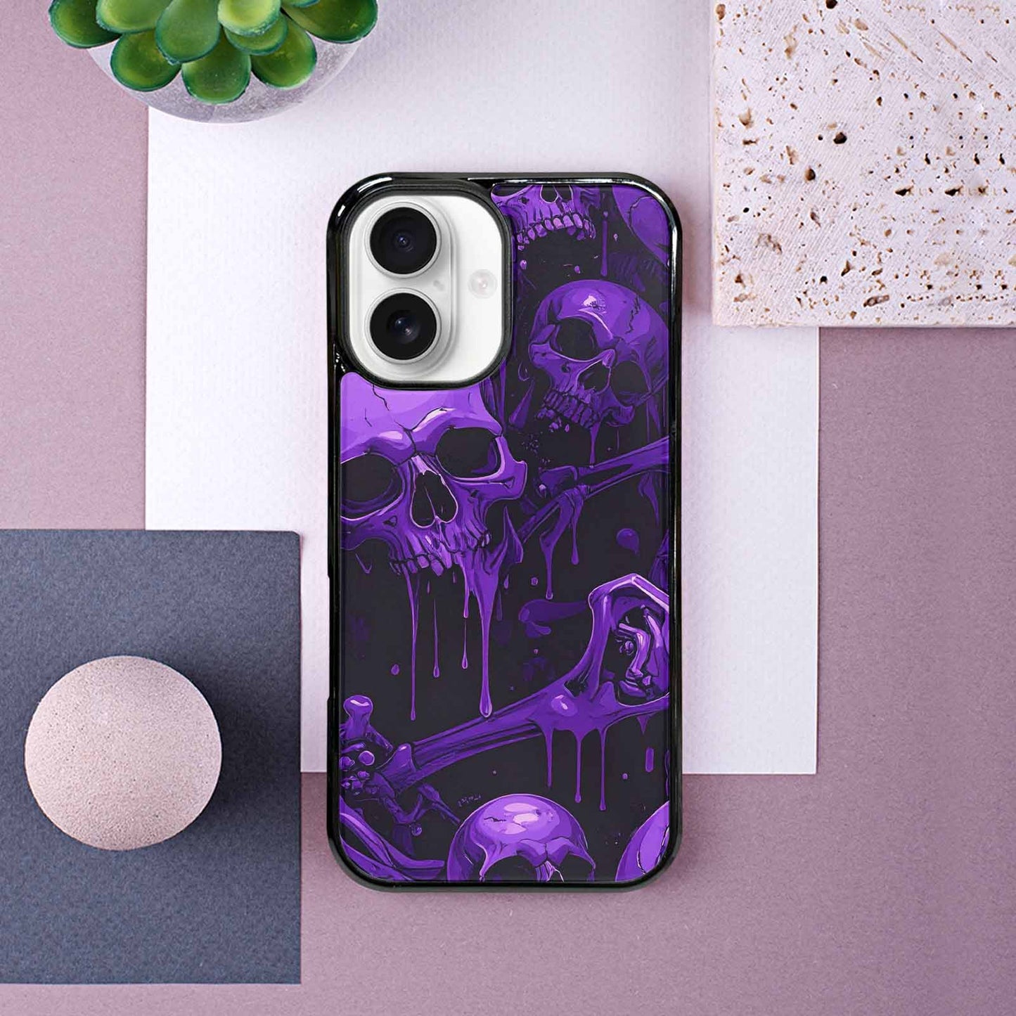 iPhone 16 Case — Monochrome Purple Skeletons Neon Drip Melting, Personalized Phone Case