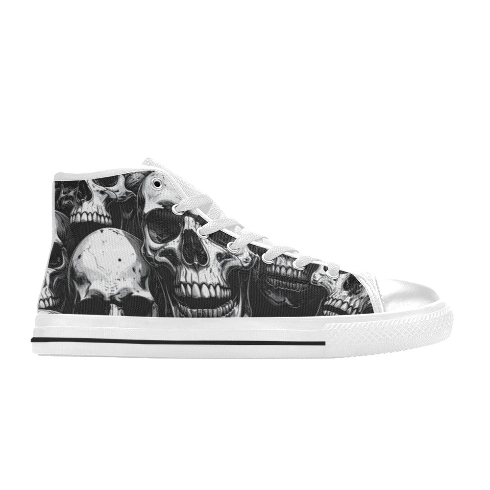 WOMEN'S Aggressive Comic Skull Black High Top Canvas Cottagecore Custom Sneakers