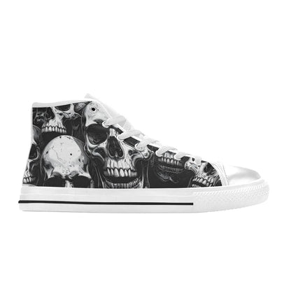 WOMEN'S Aggressive Comic Skull Black High Top Canvas Cottagecore Custom Sneakers