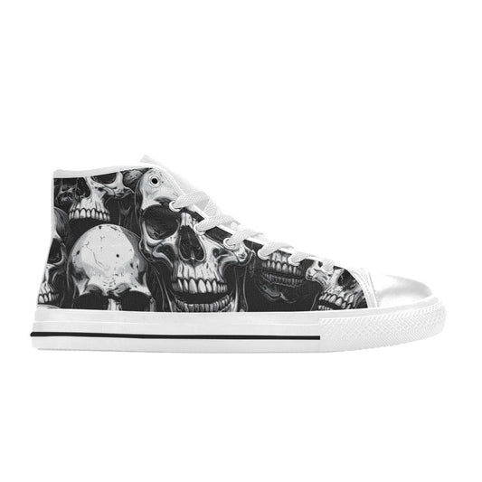 WOMEN'S Aggressive Comic Skull Black High Top Canvas Cottagecore Custom Sneakers