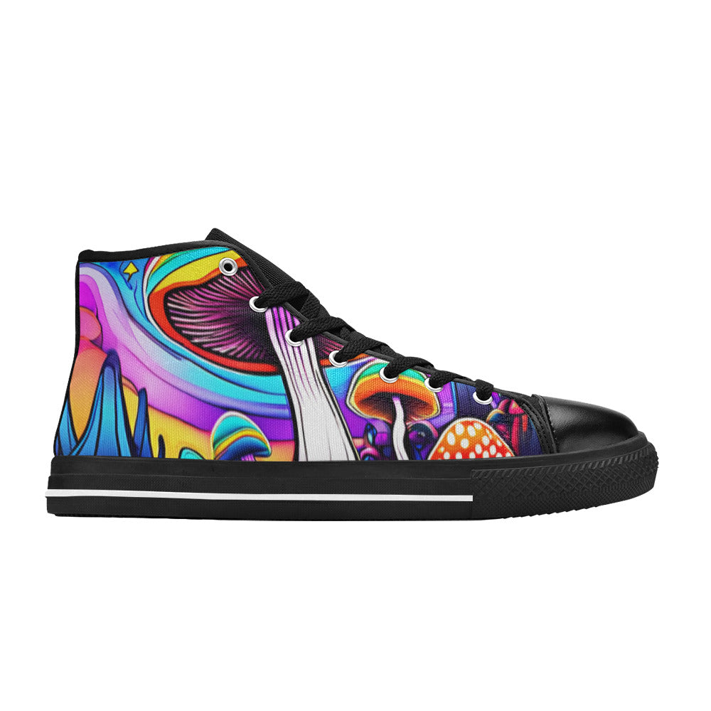 WOMEN'S Colorful Mushrooms Art Vibe High Top Canvas Cottagecore Shoes