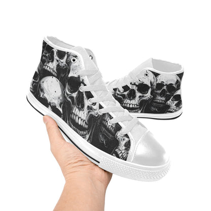 WOMEN'S Aggressive Comic Skull Black High Top Canvas Cottagecore Custom Sneakers