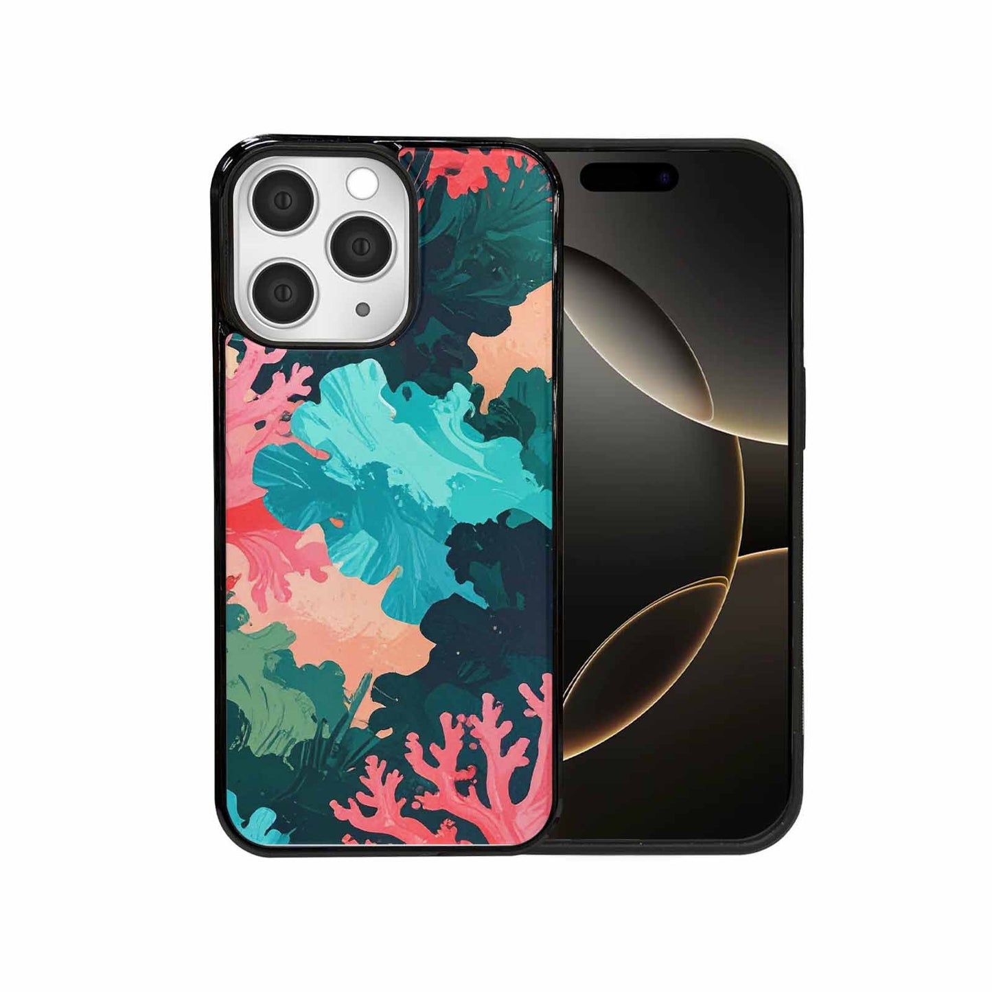 iPhone 15 Pro Max Case — Camo Coral Turquoise, Unique Phone Case Design