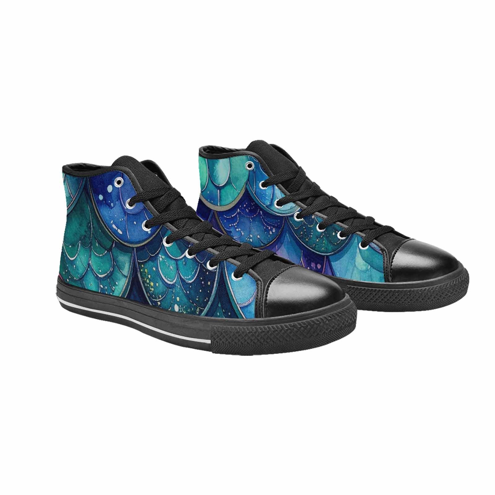 MEN'S Mermaid Scale High Top Canvas Wallpaper Art Shoes