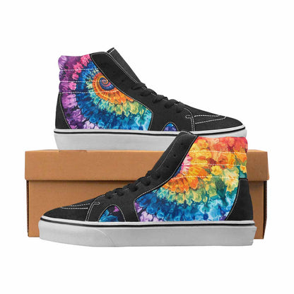 WOMEN'S Tie Dye Black & Blue Ink High Top Canvas Wearable Art Cottagecore Limited Edition Sneakers