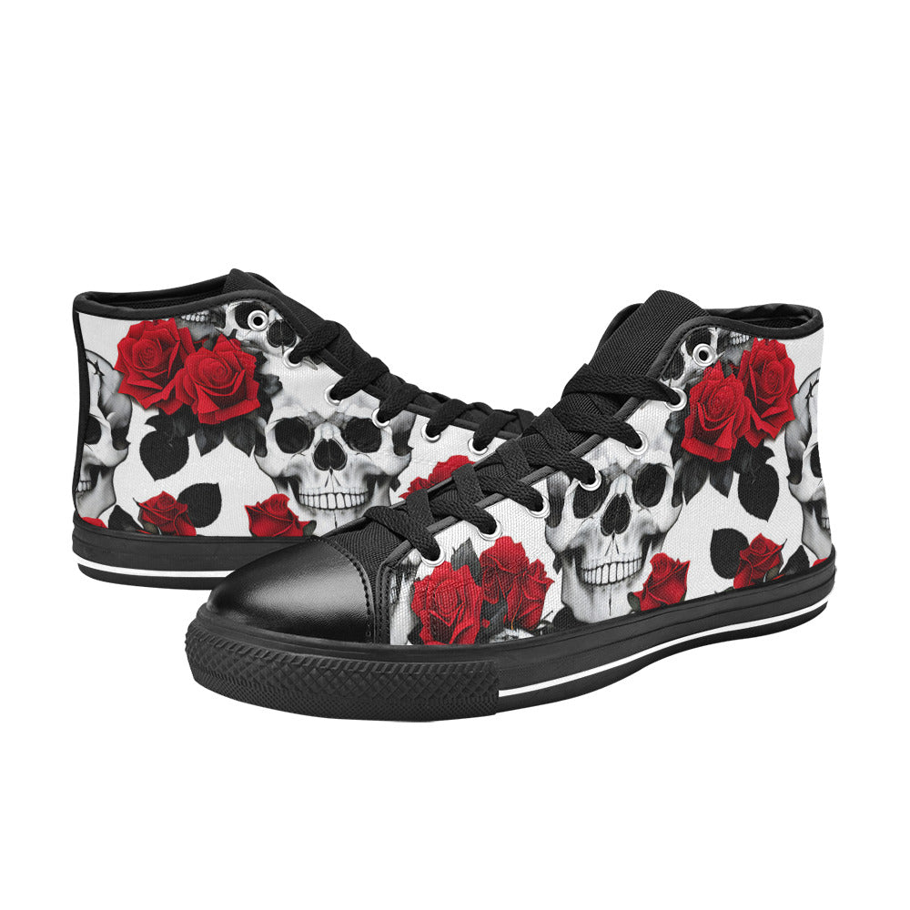 MEN'S Skulls Roses Deluxe 7 High Top Canvas Neon Fantasy Custom Shoes