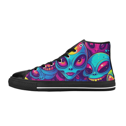 WOMEN'S Alien UFO Cartoon High Top Canvas Neon Fantasy Sneakers