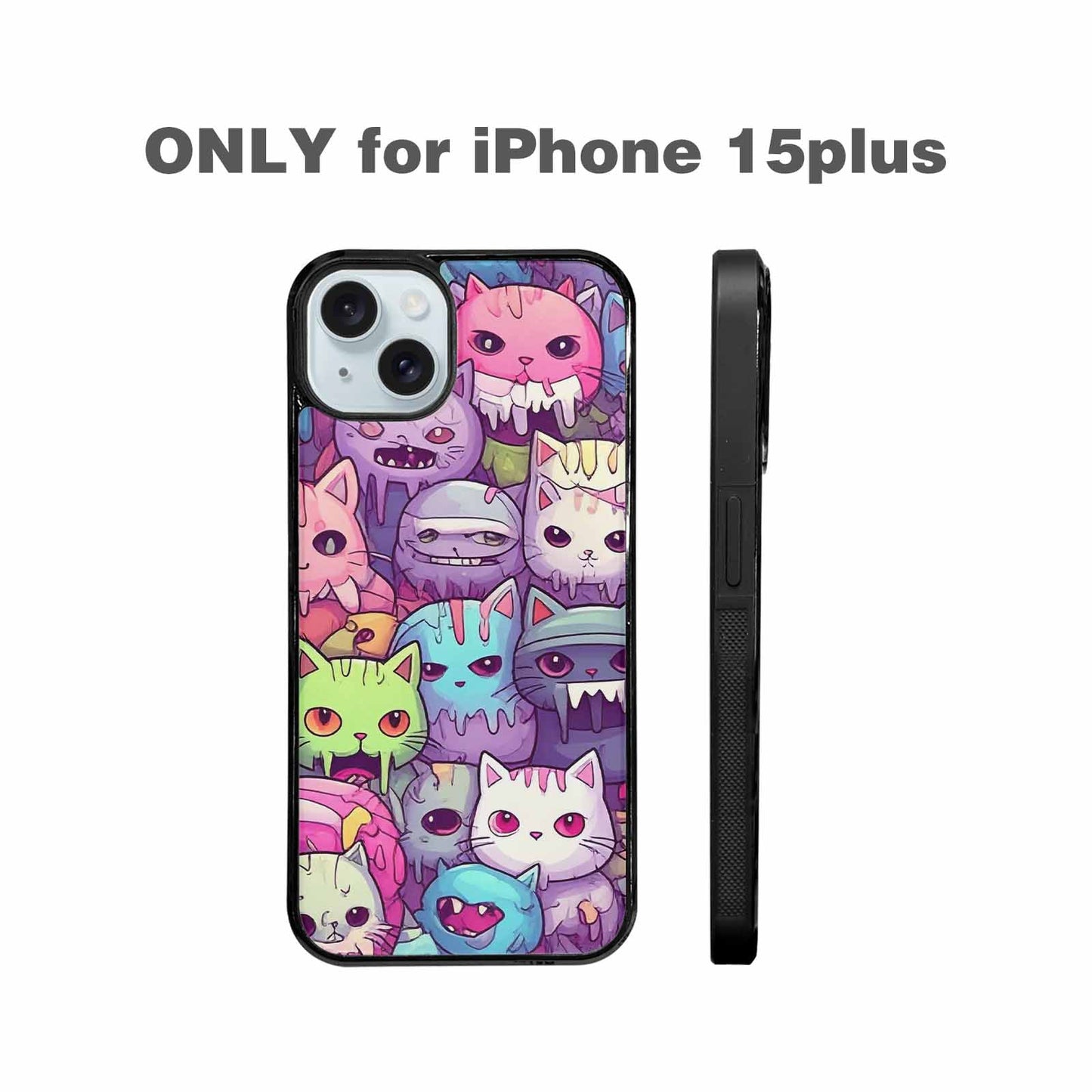 iPhone 15 Plus Case — Pastel Gore Cat Character Pattern Hundreds, Custom Print Case Cover