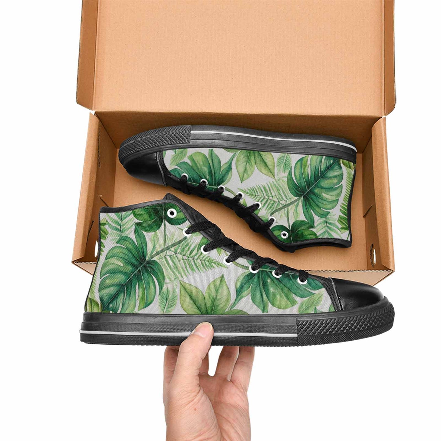 WOMEN'S Seven-Point Palmate Leaf High Top Canvas Vibrant Chaos Sneakers