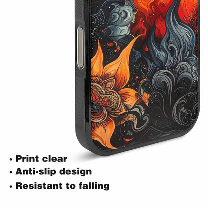 iPhone 16 Pro Case — Flame Burst Black Red Ink Flame, Original Design Phone Case
