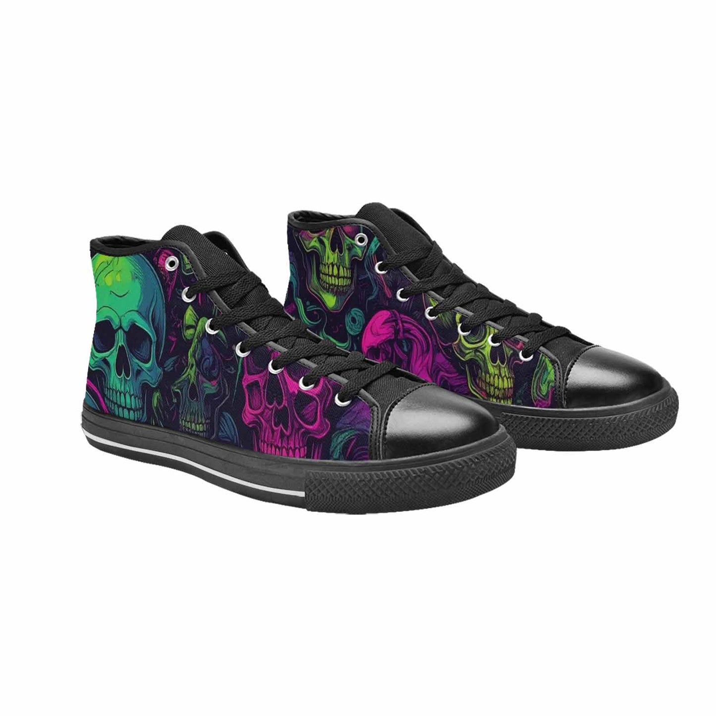 WOMEN'S Skulls - Neon High Top Canvas Wallpaper Art Custom Sneakers