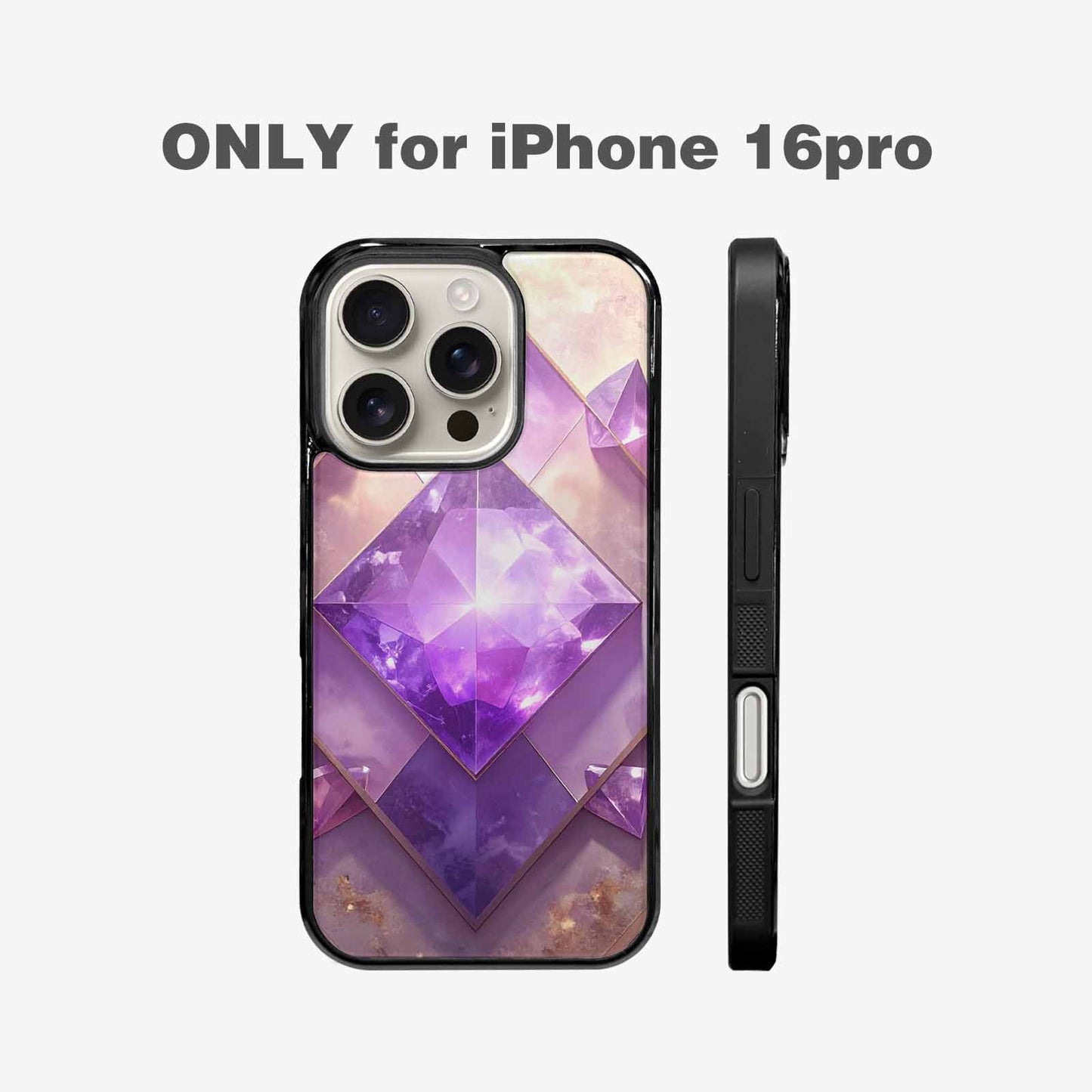 iPhone 16 Pro Case — Amethyst Crystal Art Pattern Personalized Phone, Unique Phone Case Design