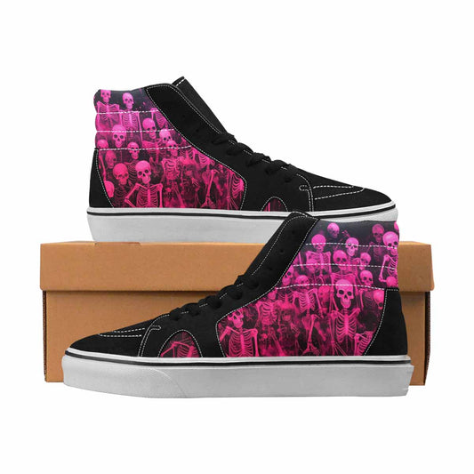 MEN'S Skulls Neon Pink Glow High Top Canvas Original Design Wallpaper Art Custom Canvas Shoes