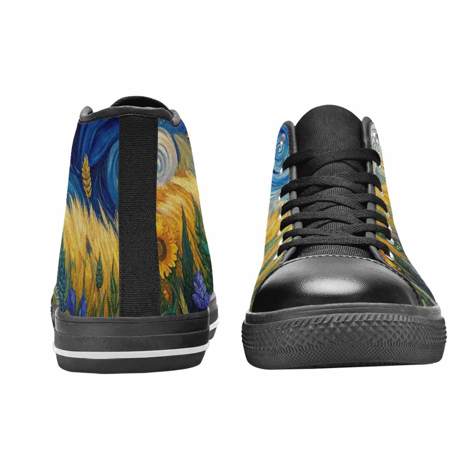 WOMEN'S Van Gogh-Style Swirl High Top Canvas Neon Fantasy Custom Sneakers