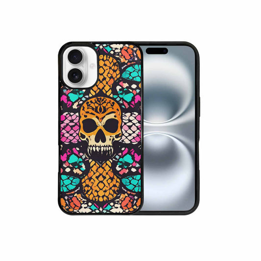 iPhone 16 Plus Case — Snake Print Skull, Custom Phone Case