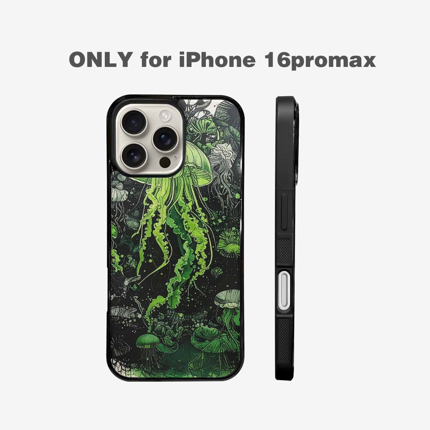 iPhone 16 Pro Max Case — Sea Creature Burst Black Green Ink, Custom Art Phone Cover