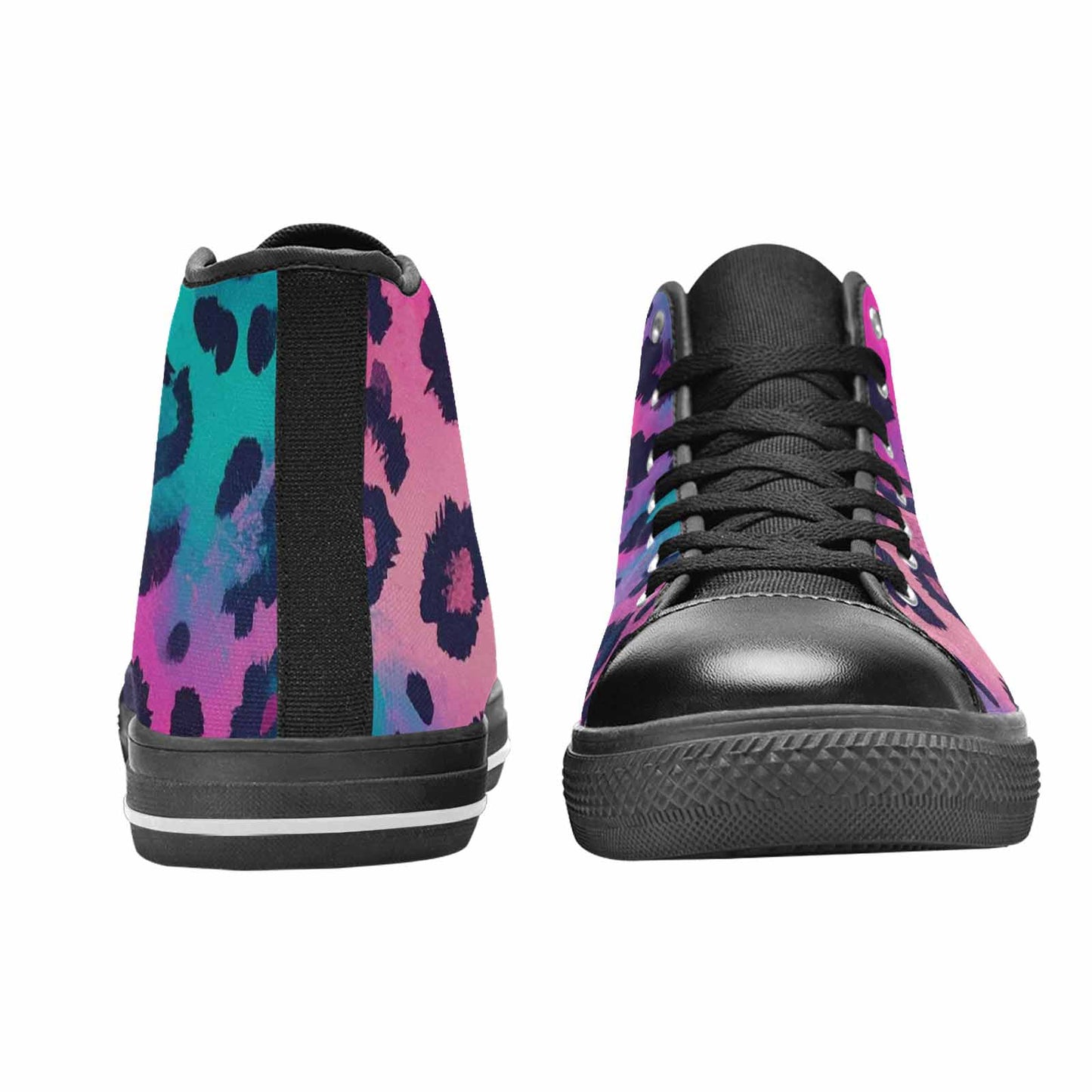 WOMEN'S Leopard Neon Pink Teal Airbrush High Top Canvas Vibrant Chaos Sneakers