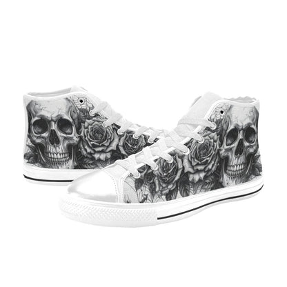 Grey Dark Art Skull Women's Goth High Top Canvas Shoes | Freaky Shoes®