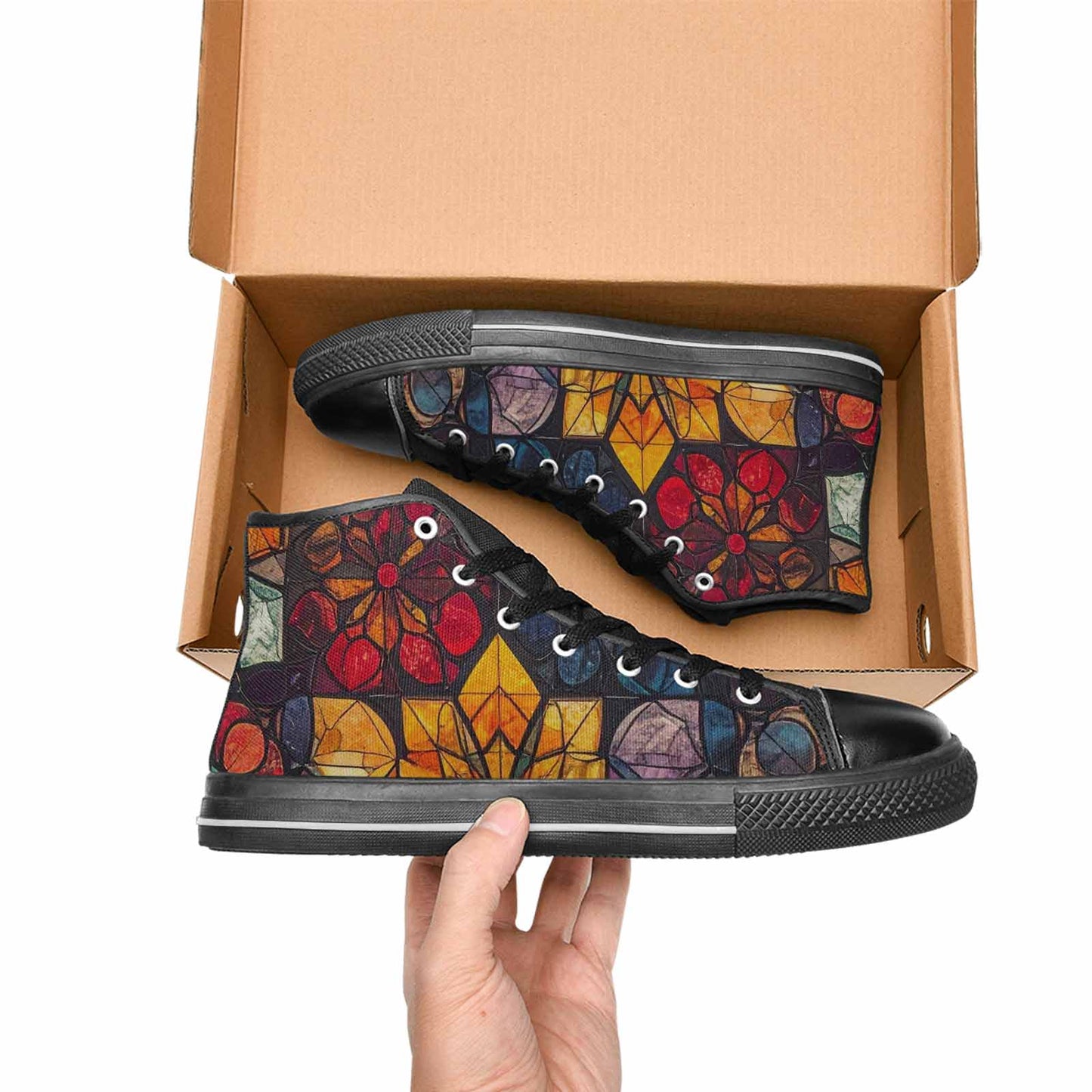 MEN'S Stained Glass Kaleidoscope High Top Canvas Vibrant Chaos Custom Shoes