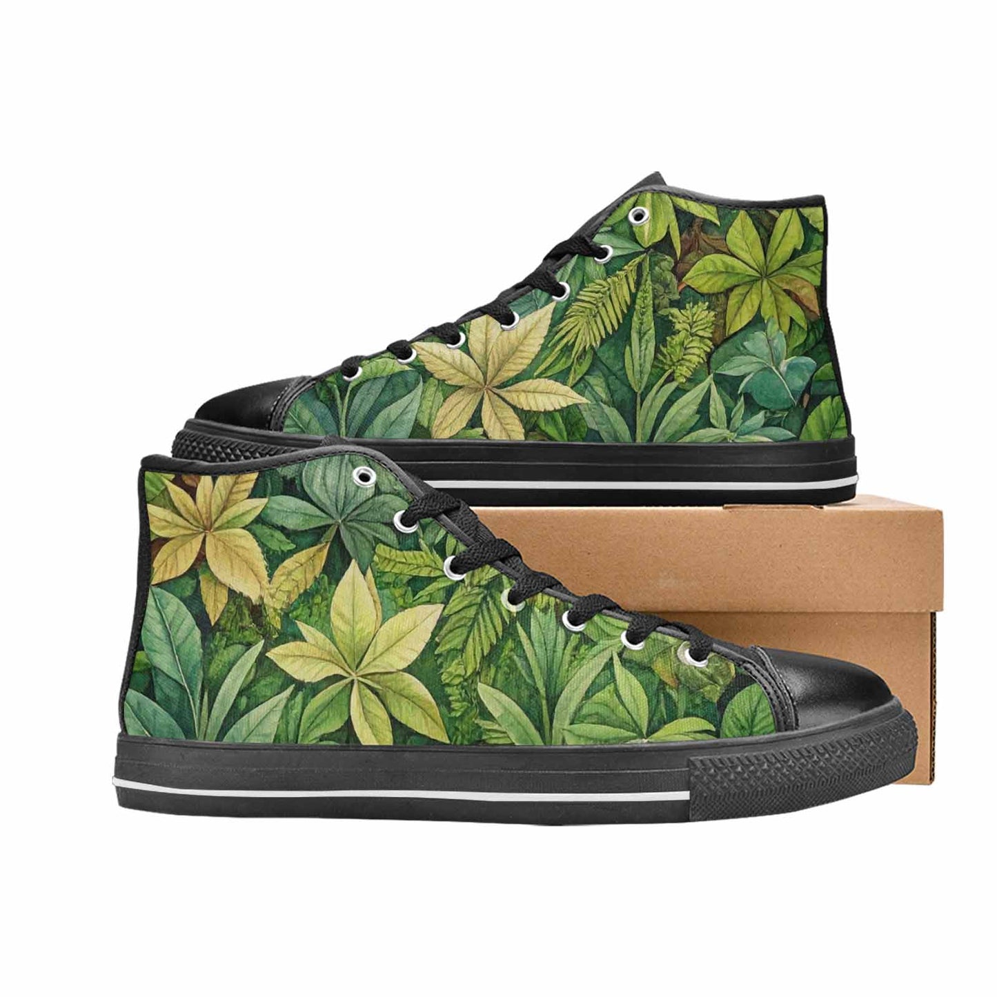 WOMEN'S Seven-Point Palmate Leaf High Top Canvas Wallpaper Art Custom Sneakers