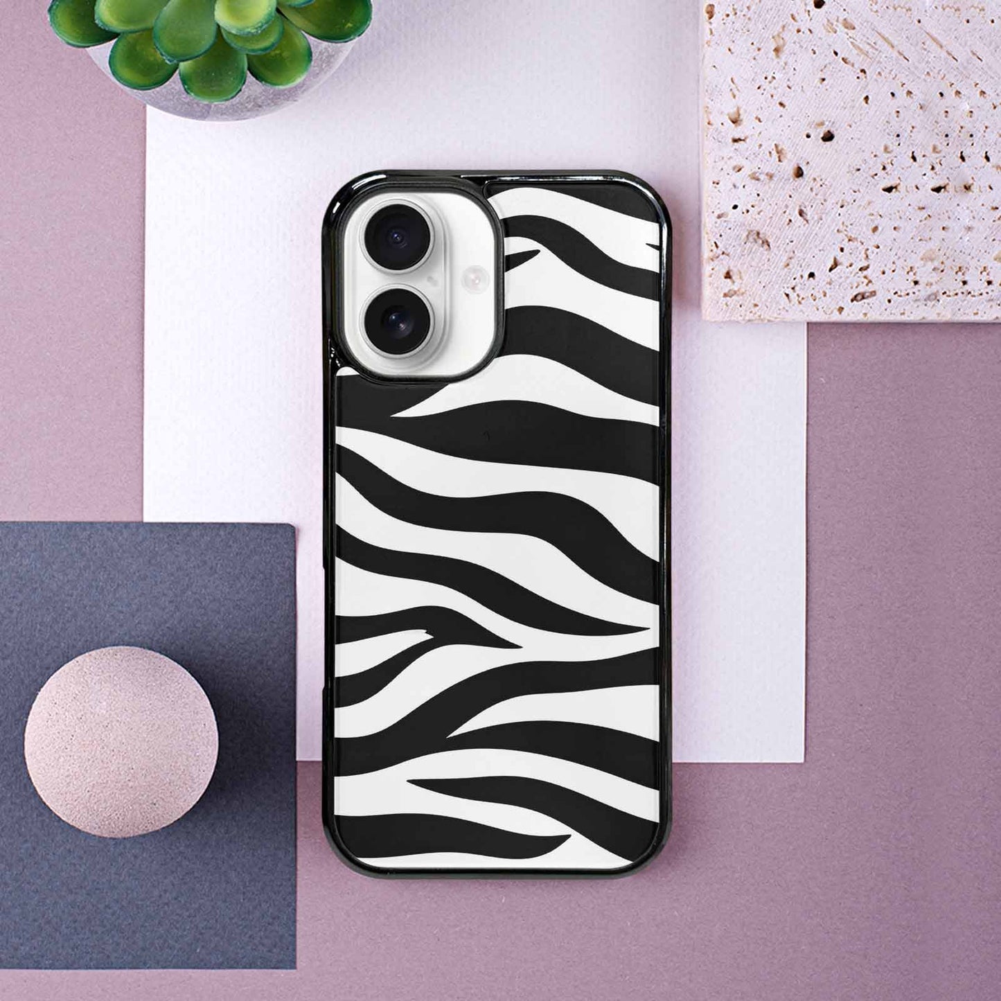 iPhone 16 Case — Zebra Print Black White, Customized Protective Case