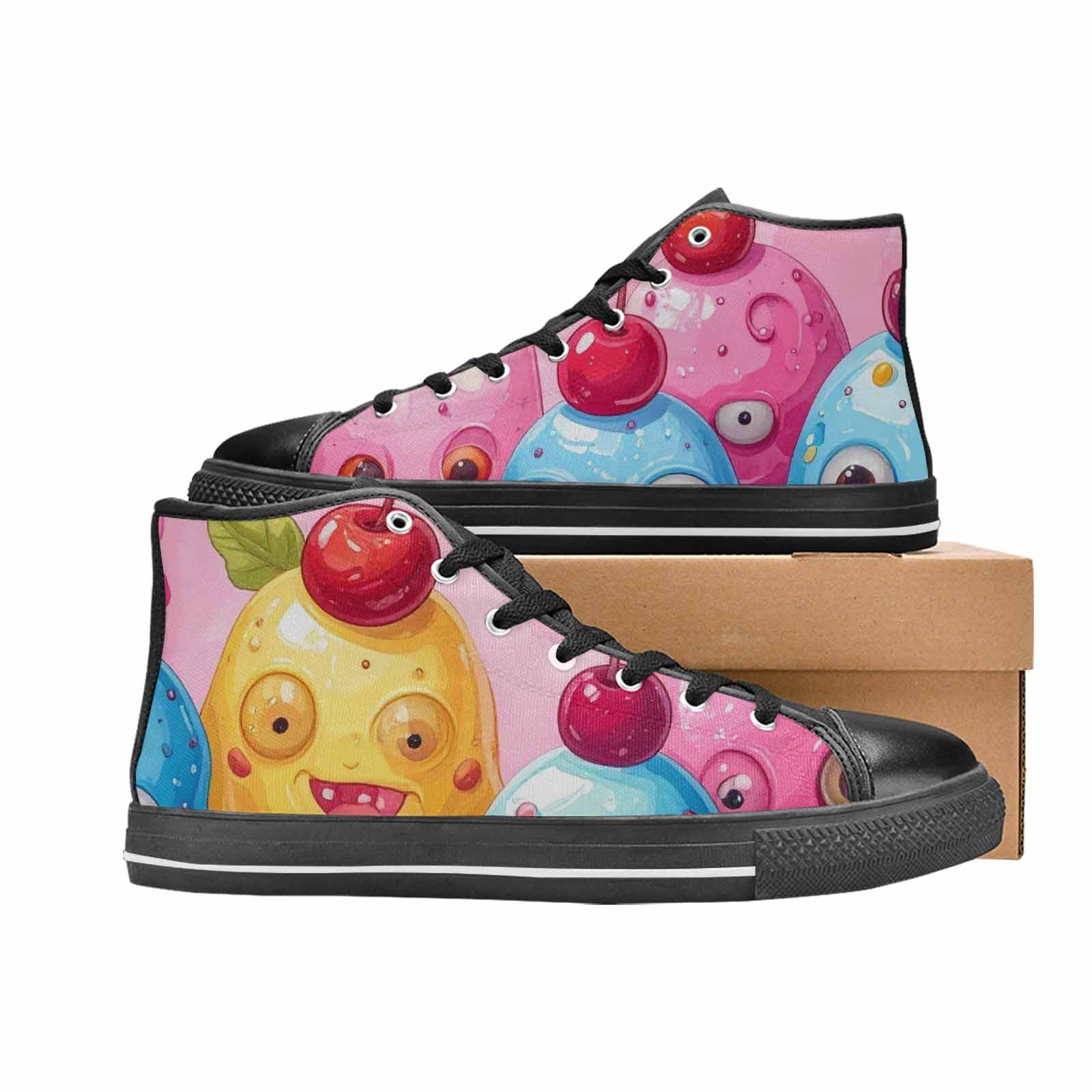 MEN'S Melting Icecream Monster Cherry High Top Canvas Vibrant Chaos Shoes