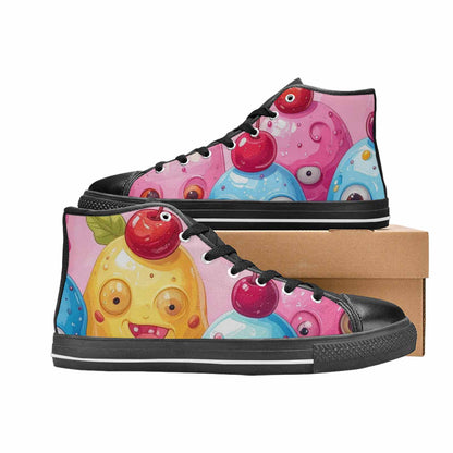 MEN'S Melting Icecream Monster Cherry High Top Canvas Vibrant Chaos Shoes