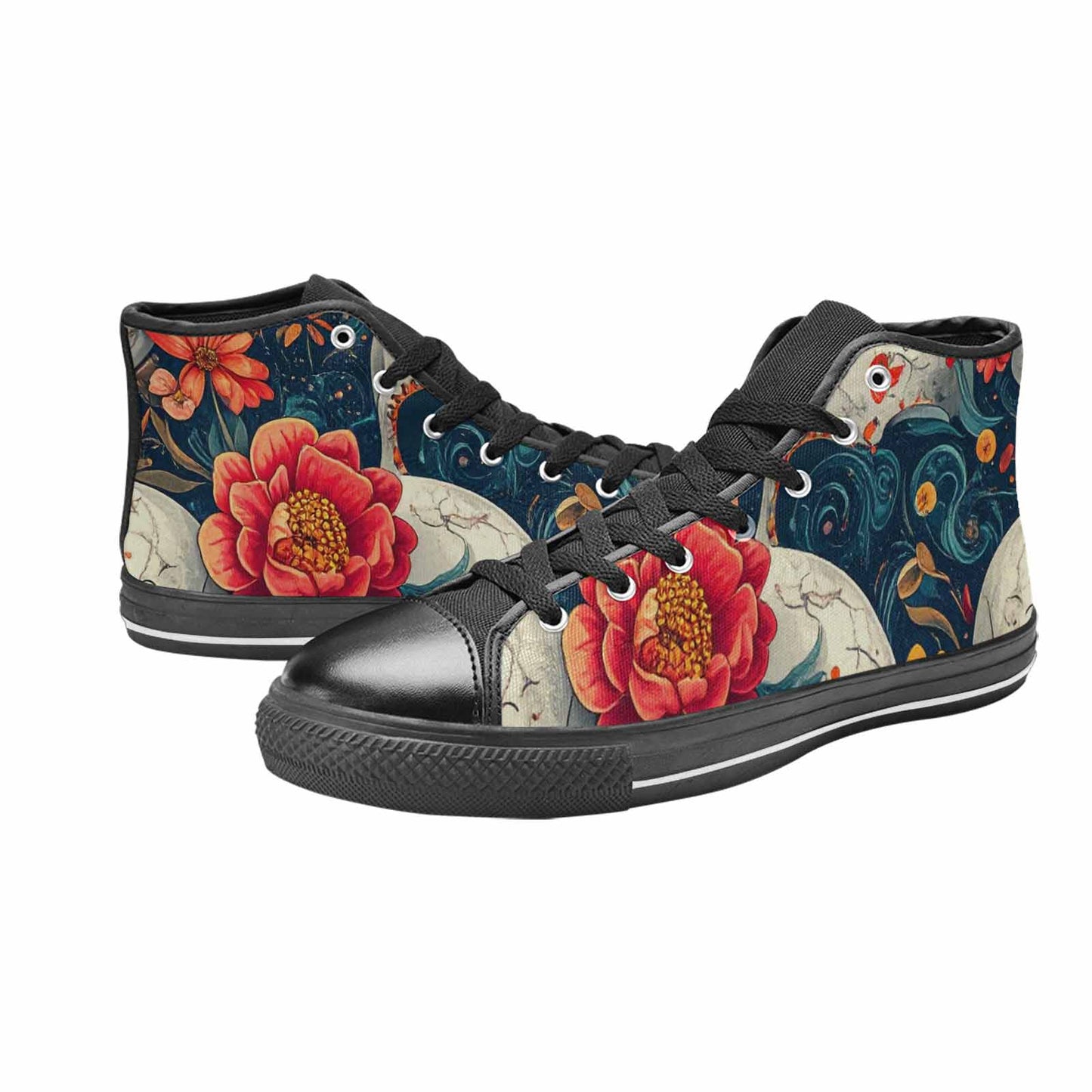 WOMEN'S Marble Skull High Top Canvas Wallpaper Art Custom Shoes