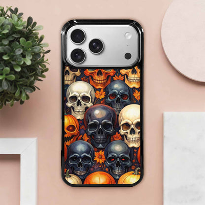 iPhone 17 Pro Max Case — Skulls Halloween Orange Black Gothic Skulls, Custom Phone Case