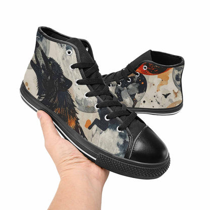 MEN'S Wolf Silhouette Moon High Top Canvas Vibrant Chaos Sneakers