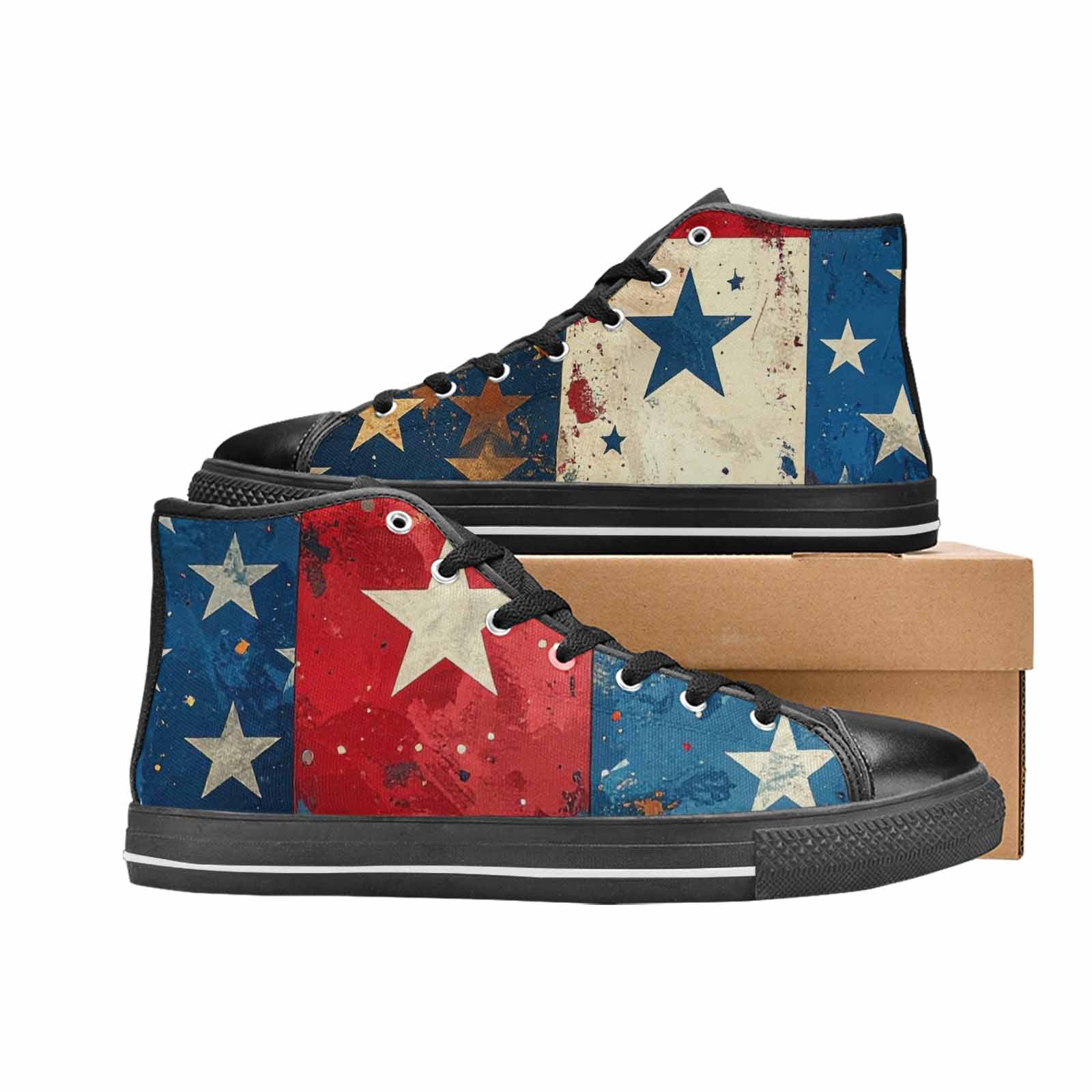 MEN'S American Flag Stars High Top Canvas Vibrant Chaos Sneakers