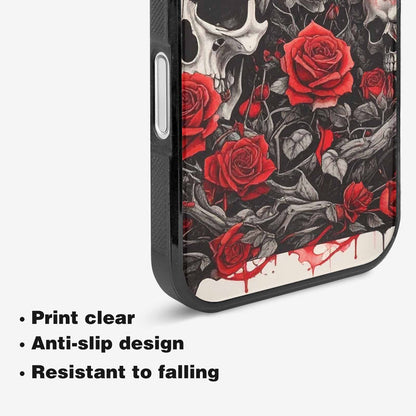 iPhone 16 Case — Skull And Roses Black Red Ink, Customized Protective Case
