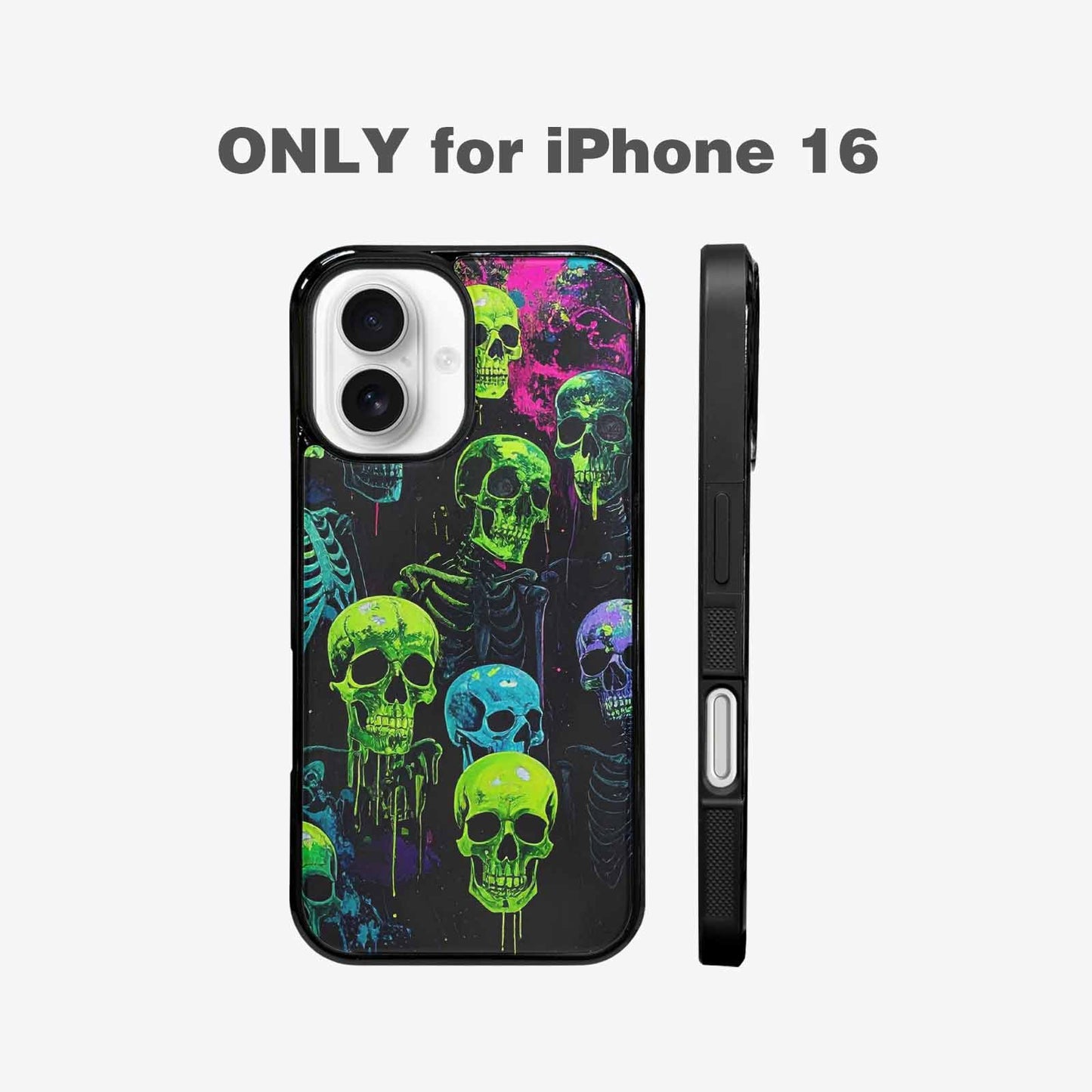 iPhone 16 Case — Skeletons Neon Green Glowskele Ejt Personalized, Custom Made Phone Cover