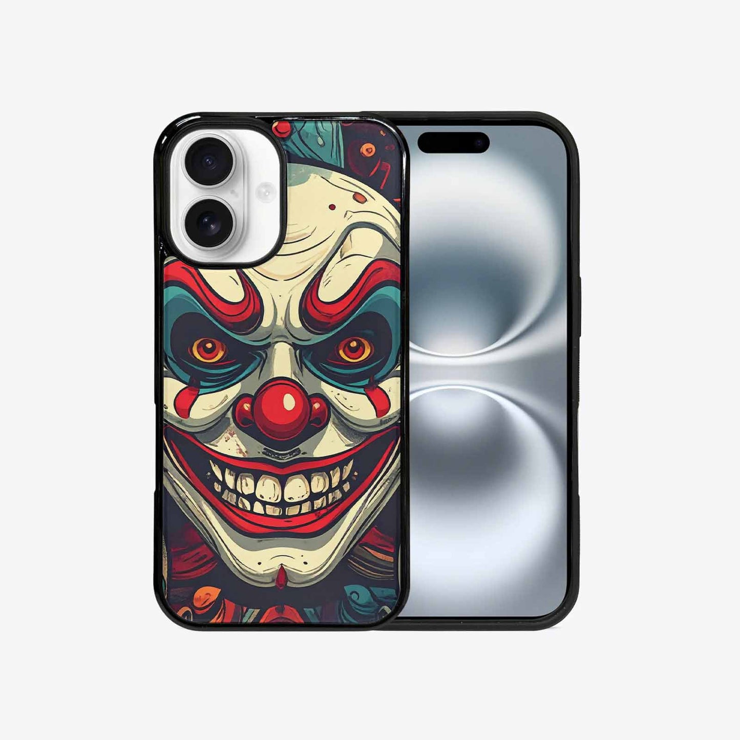 iPhone 16 Case — Evil Circus Heads Faces Overlapping Patterns, Custom Art Phone Cover