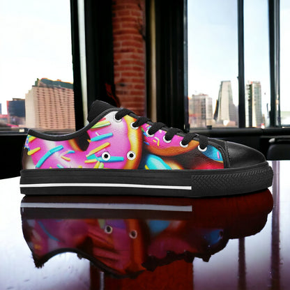 Women's Donut Art high-top canvas shoes, custom full-wrap printed design — Freaky Shoes