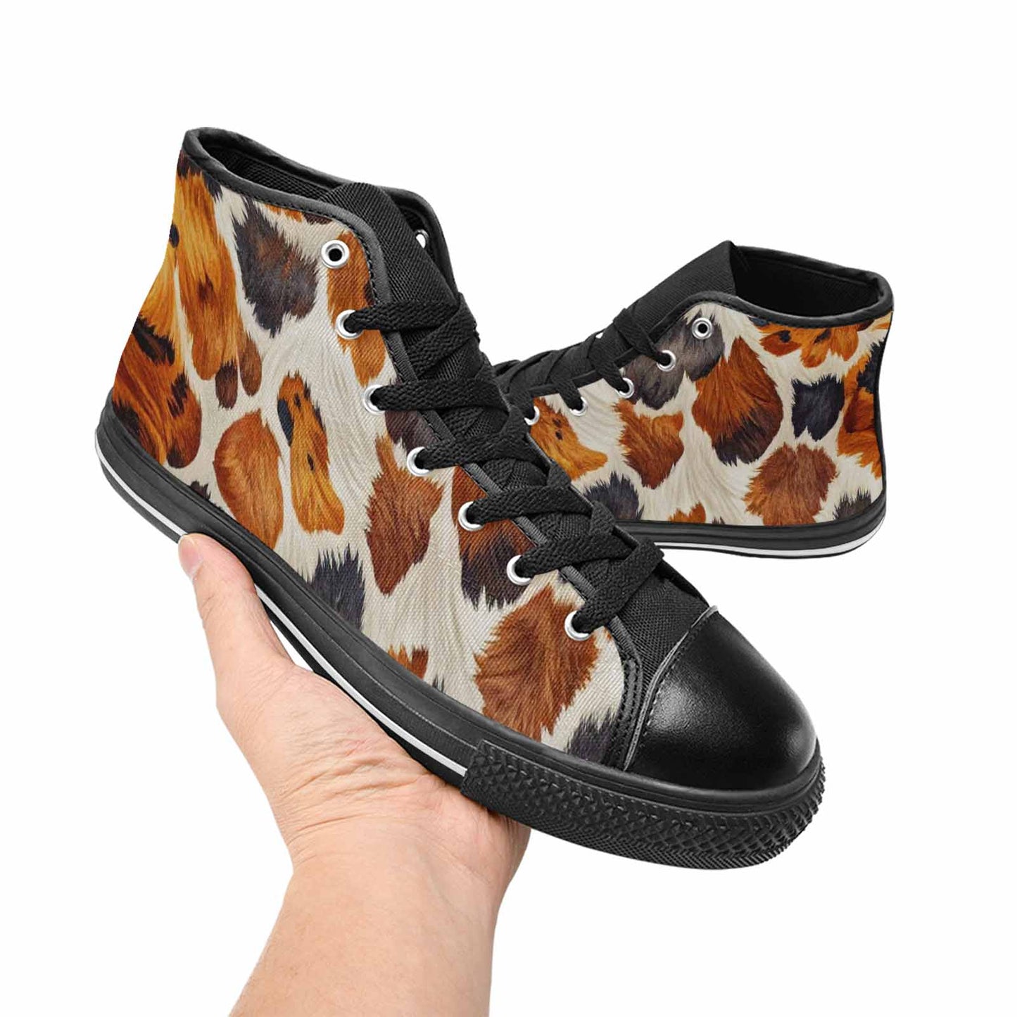 MEN'S Cow Animal Print High Top Canvas Wallpaper Art Sneakers