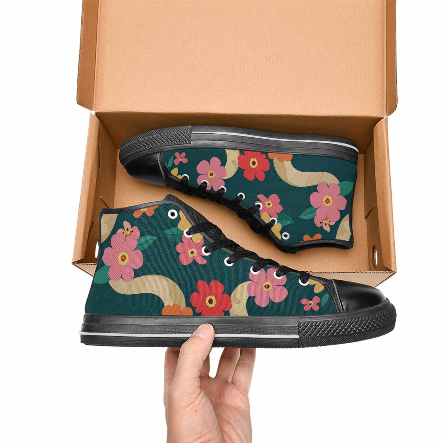 MEN'S Floral Snake Print High Top Canvas Neon Fantasy Custom Shoes