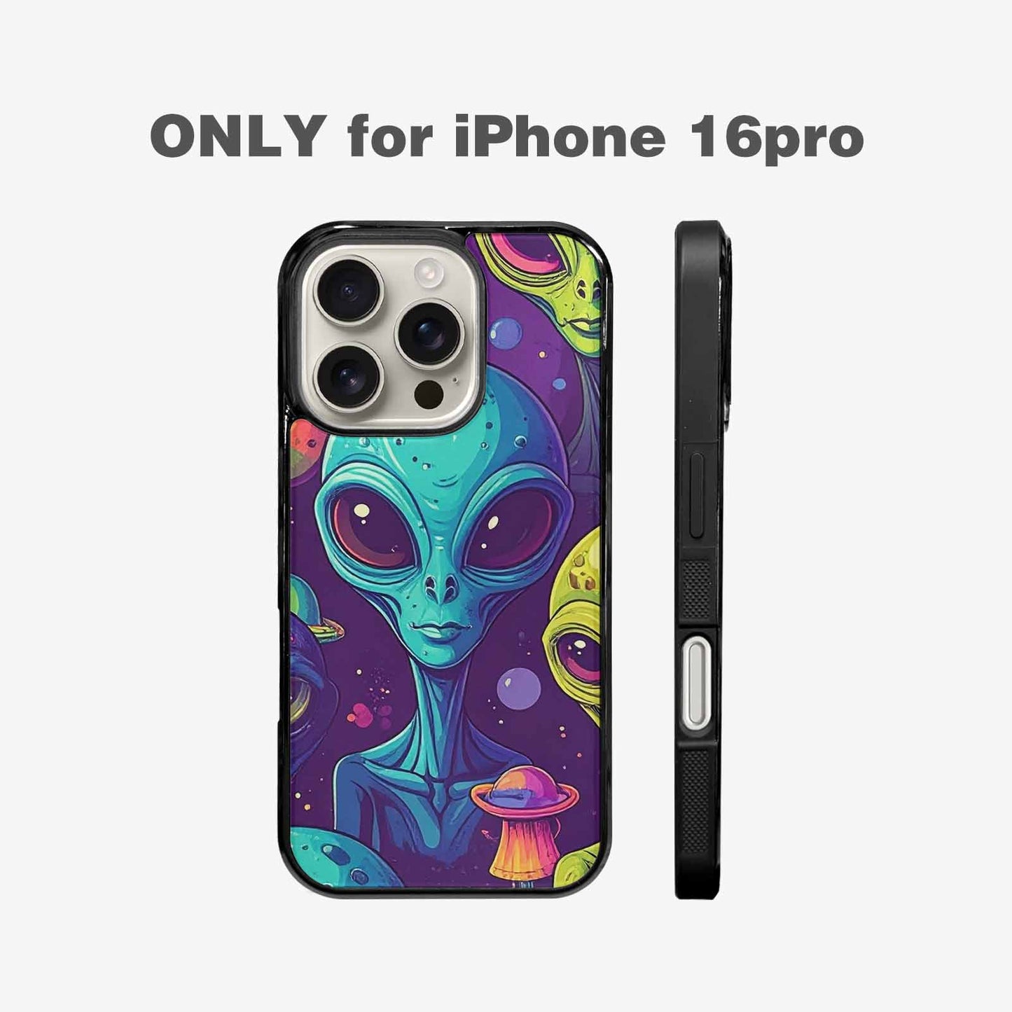 iPhone 16 Pro Case — Alien Ufo Cartoon Art Pattern Groovy, Custom Designed Case Cover