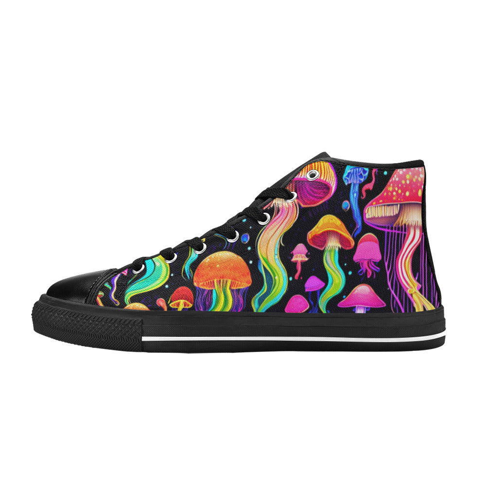 WOMEN'S Jellyfish Vibrant Mushroom Art High Top Canvas Dark Academia Custom Shoes