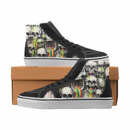 WOMEN'S Skulls Black & Green Ink High Top Canvas One Of A Kind Wallpaper Art Custom Shoes