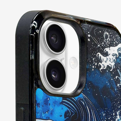 iPhone 16 Plus Case — Nautical Wave Black Blue Ink Wave, Custom Made Phone Cover