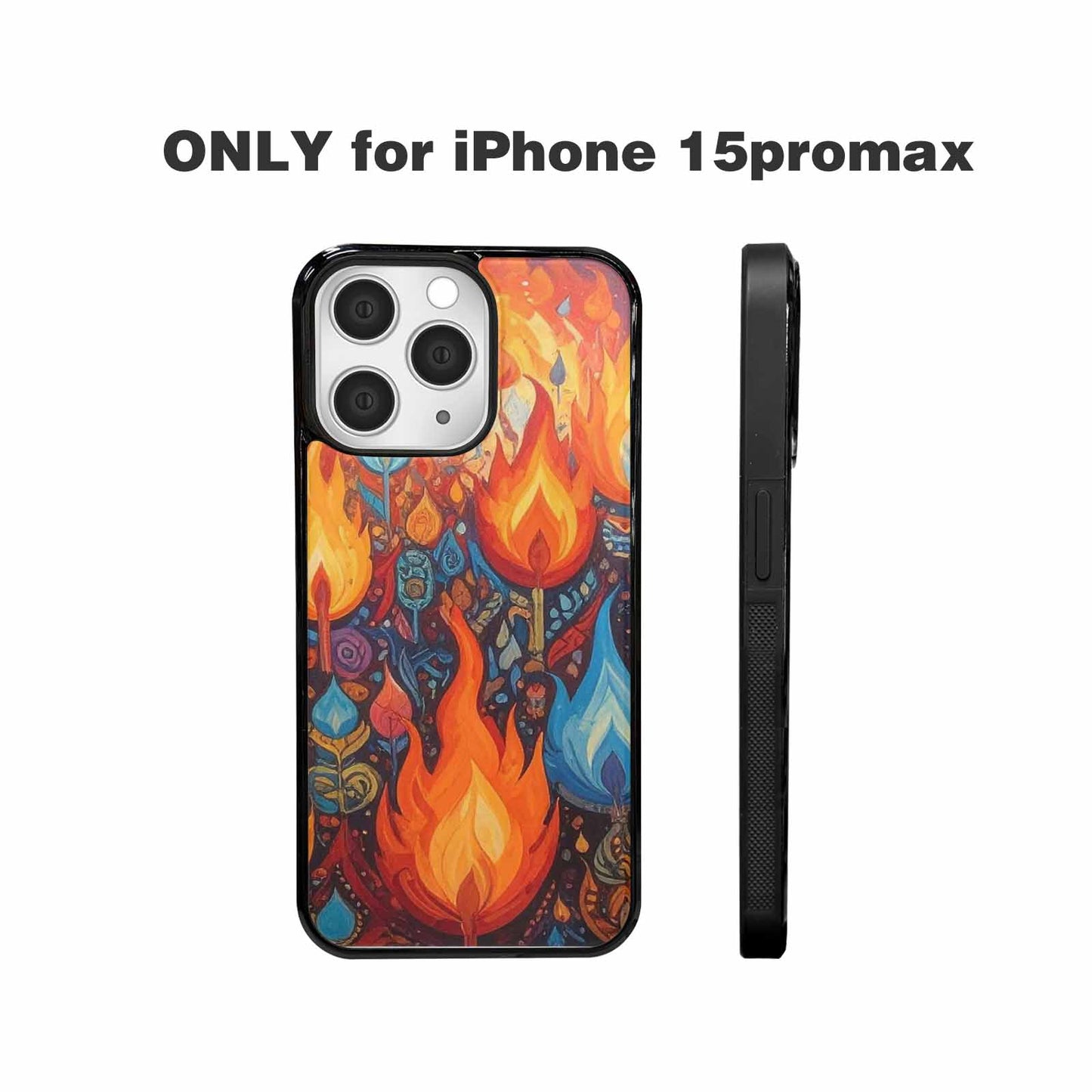 iPhone 15 Pro Max Case — Flame Burst Full Color Vibrant Flame, Custom Printed Phone Case