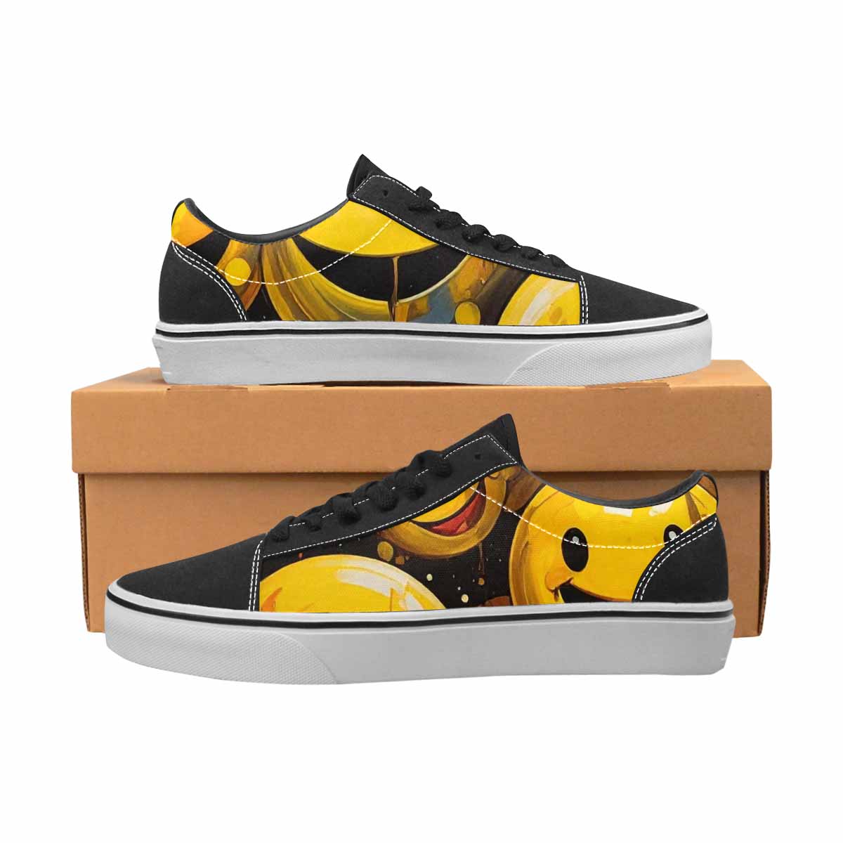 WOMEN'S Melting Moon Smiley — Lace-Up Canvas Neon Fantasy Custom Shoes