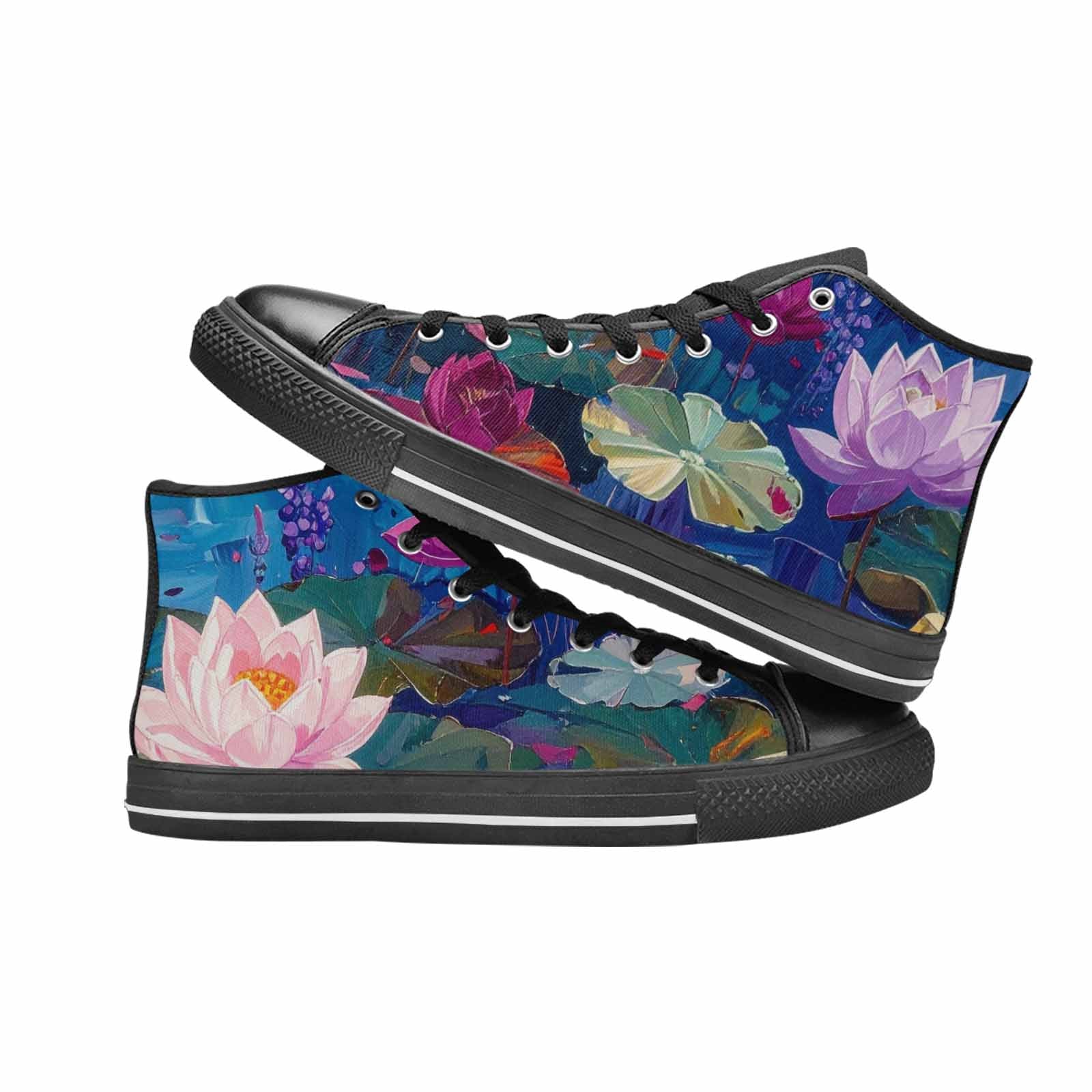 WOMEN'S Monet-Style Impressionist Water High Top Canvas Dark Academia Custom Sneakers