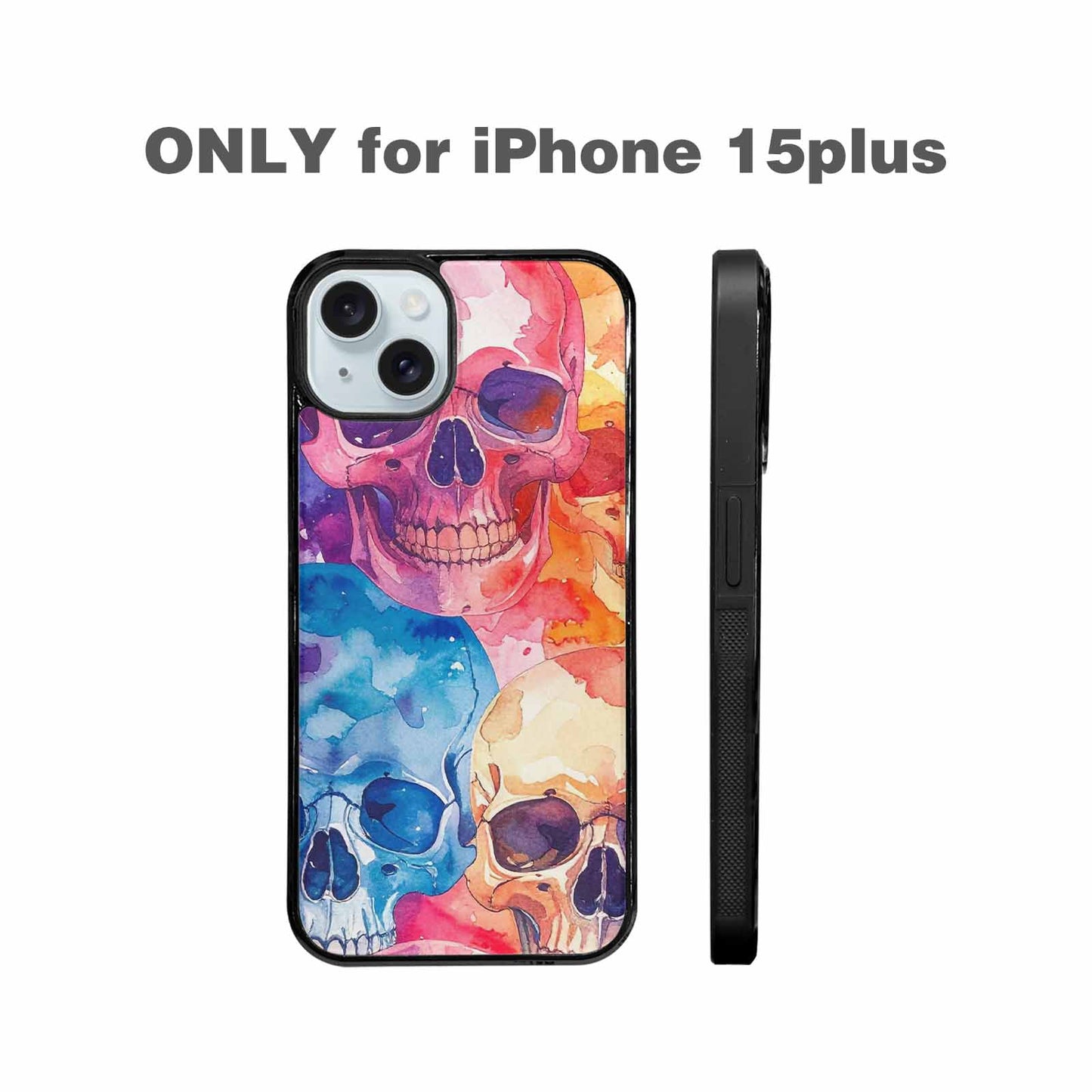 iPhone 15 Plus Case — Kulls Watercolor Skulls Small Skull Pattern, Customized Protective Case