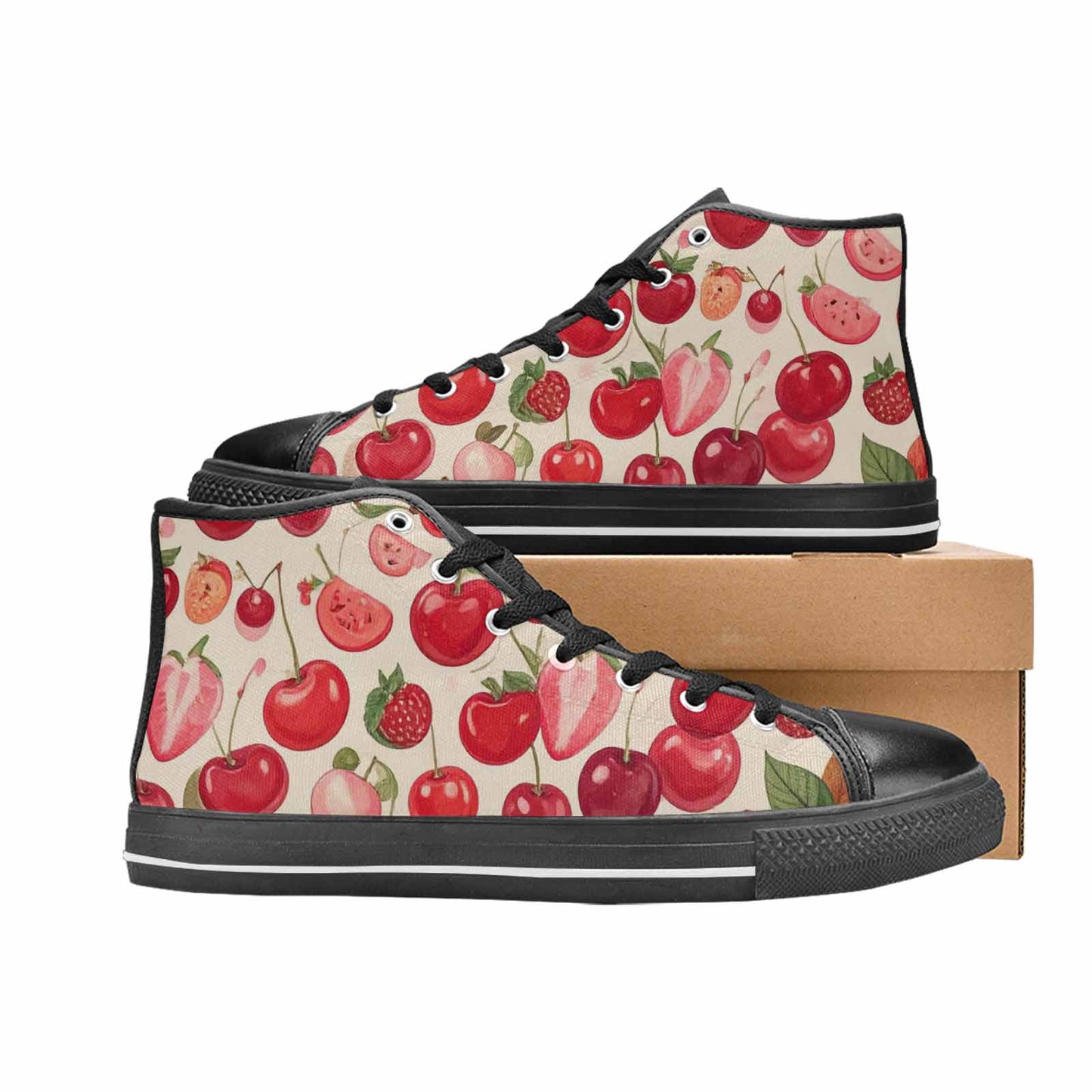 WOMEN'S Cherry Fruit Print High Top Canvas Y2K Custom Sneakers