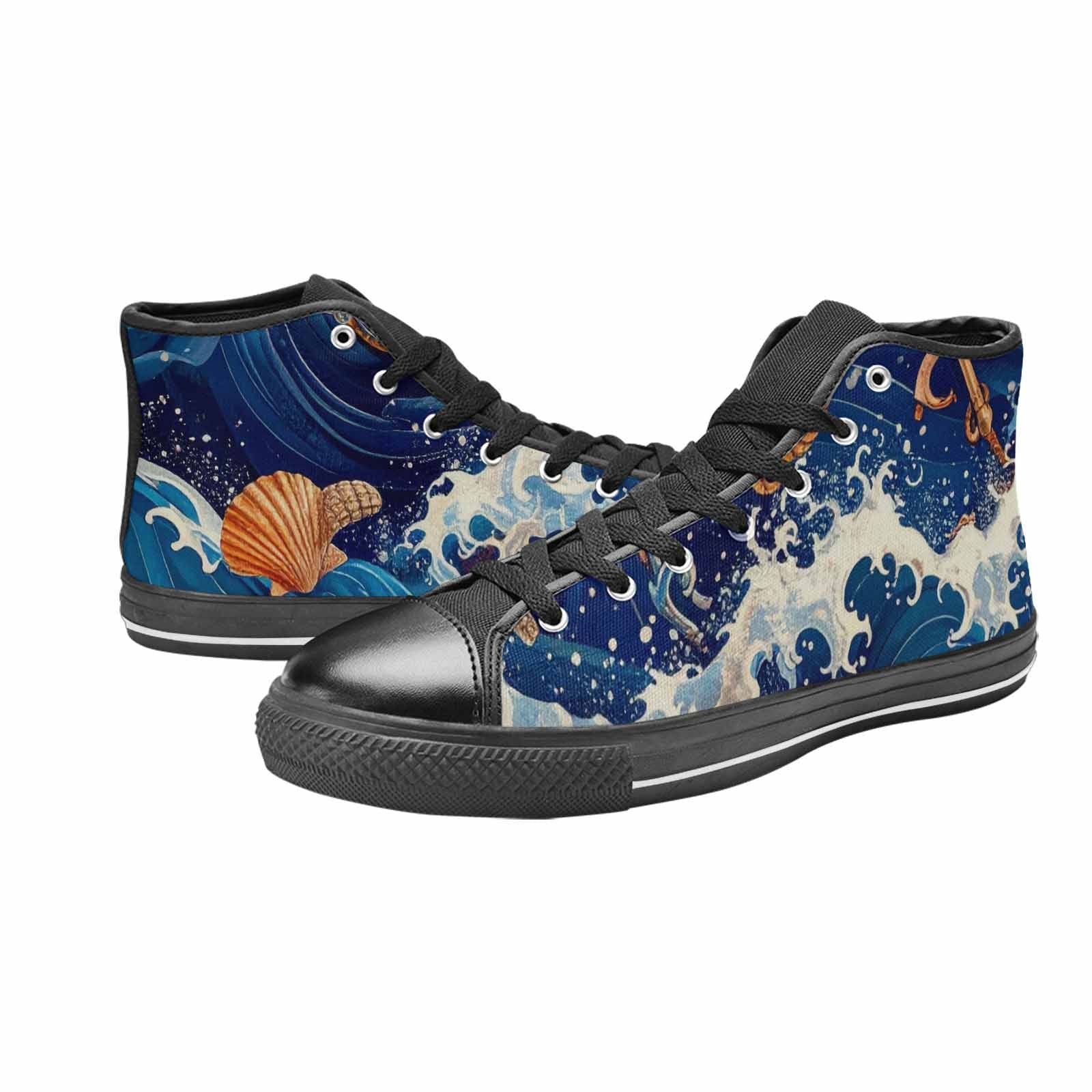 WOMEN'S Ocean Wave High Top Canvas Vibrant Chaos Custom Sneakers