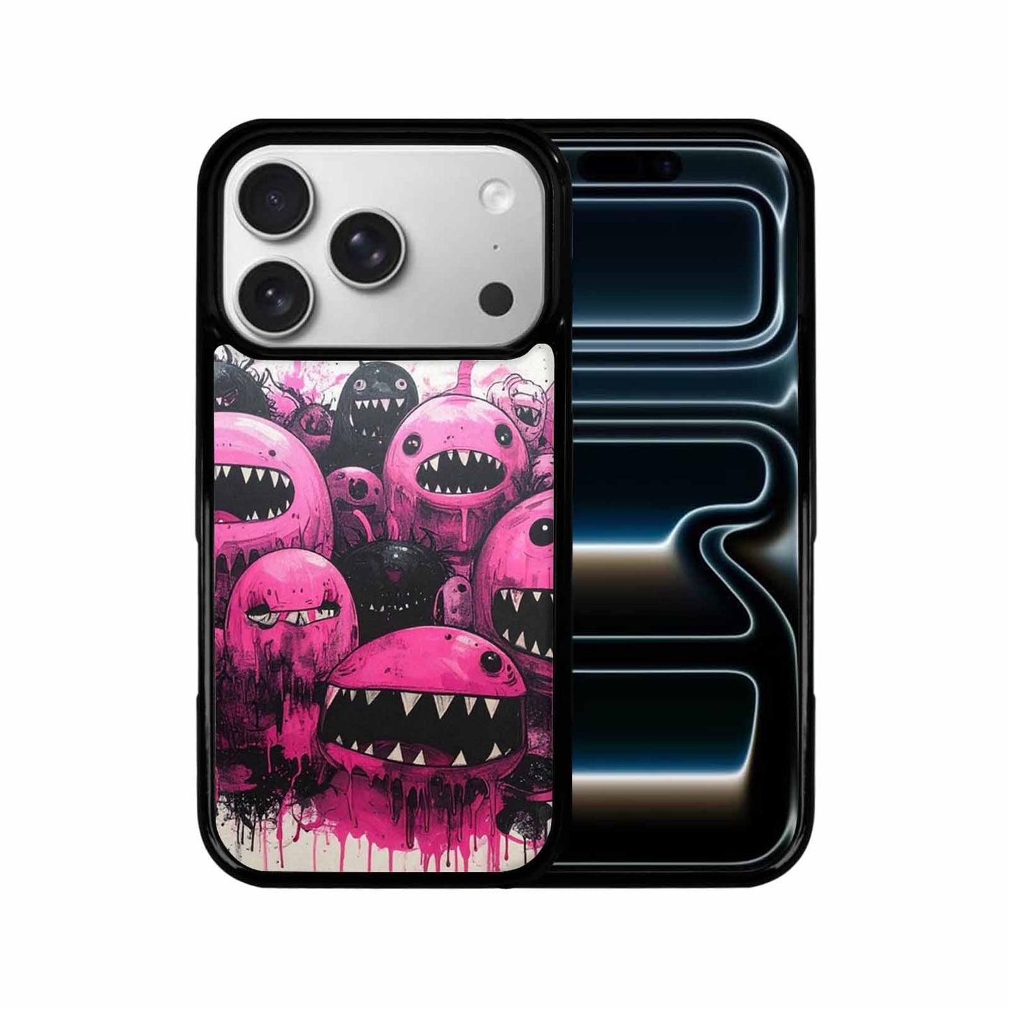 iPhone 17 Pro Case — Black Pink Ink Monsters General Cartoon, Custom Art Phone Cover
