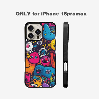 iPhone 16 Pro Max Case — Hand Drawn Icon Doodle Pattern Hundreds, Customized Protective Case